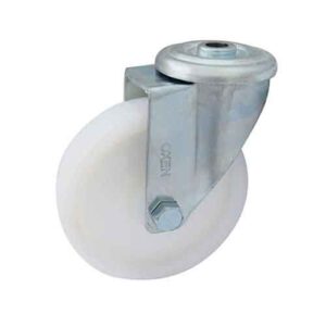 Rueda PP blanca 100 mm base c/ agujero (c/ buje)