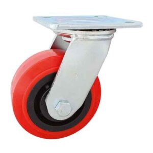 Rueda PP / PVC rojo 100 mm base girat. (2 rulemanes)