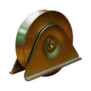 Rueda acero porton "V" 100 mm c/ soporte (ruleman)