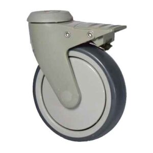 Rueda hospital TPR 100 mm base nylon c/ aguj. y freno (c/ rulem.)