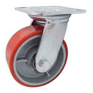 Rueda fund. y PU rojo 100 mm giratoria (2 rulemanes)