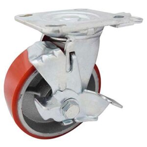 Rueda fund. y PU rojo 100 mm base gir. y freno (2 rulemanes)