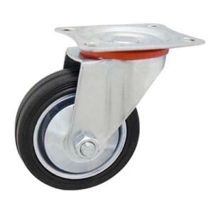 Rueda chapa y goma base giratoria 100 mm (c/ rodillo)